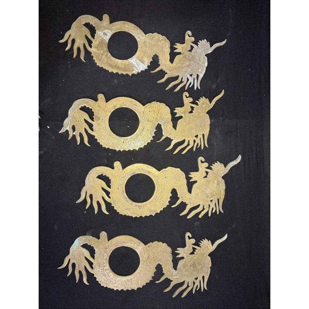 Vtg Brass Chinese Dragon Cabinet Hardware Plate Lot 5 Large 12